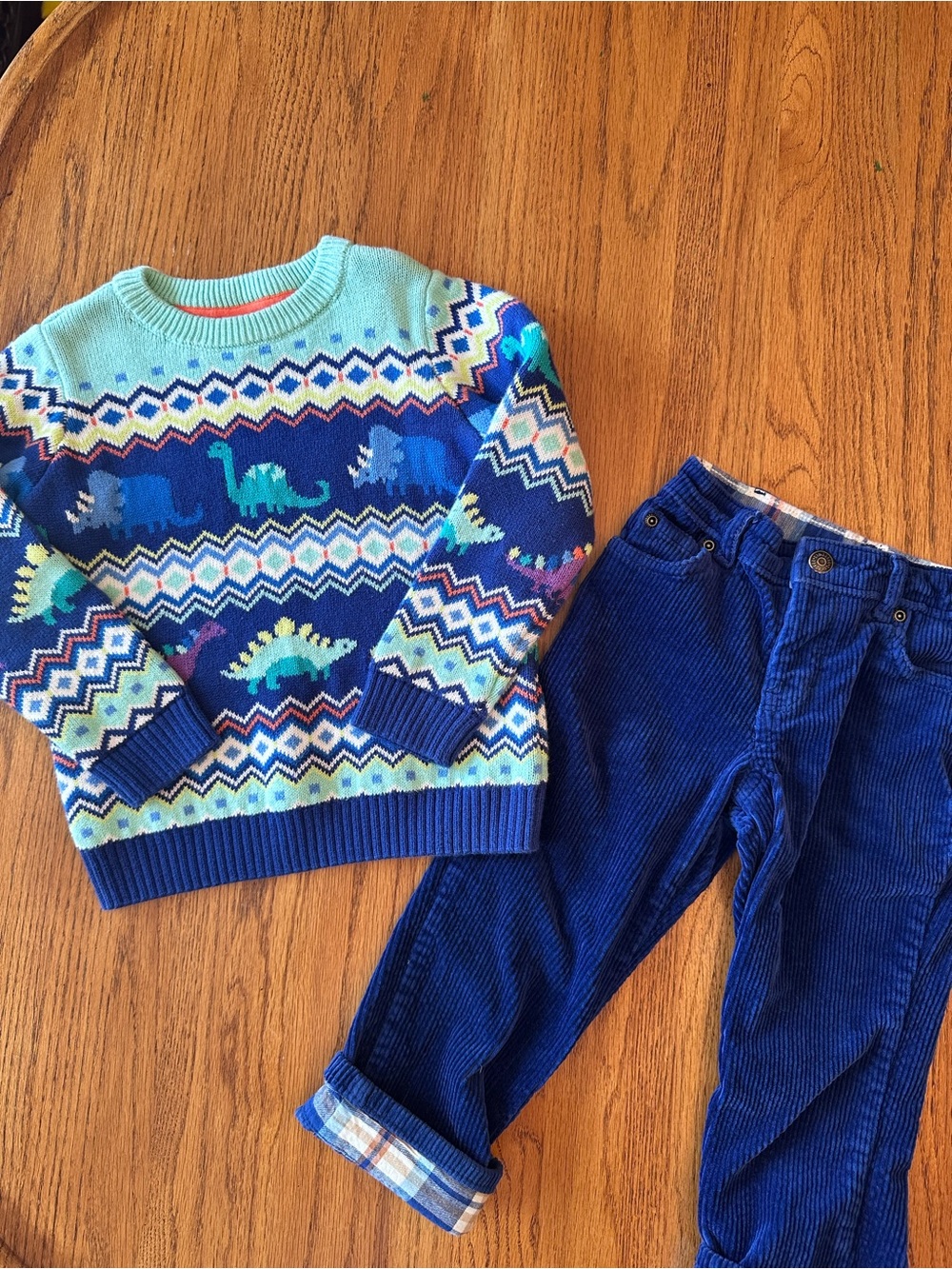 Gymboree Blue & Aqua Dinosaur Sweater with coordinating blue pants